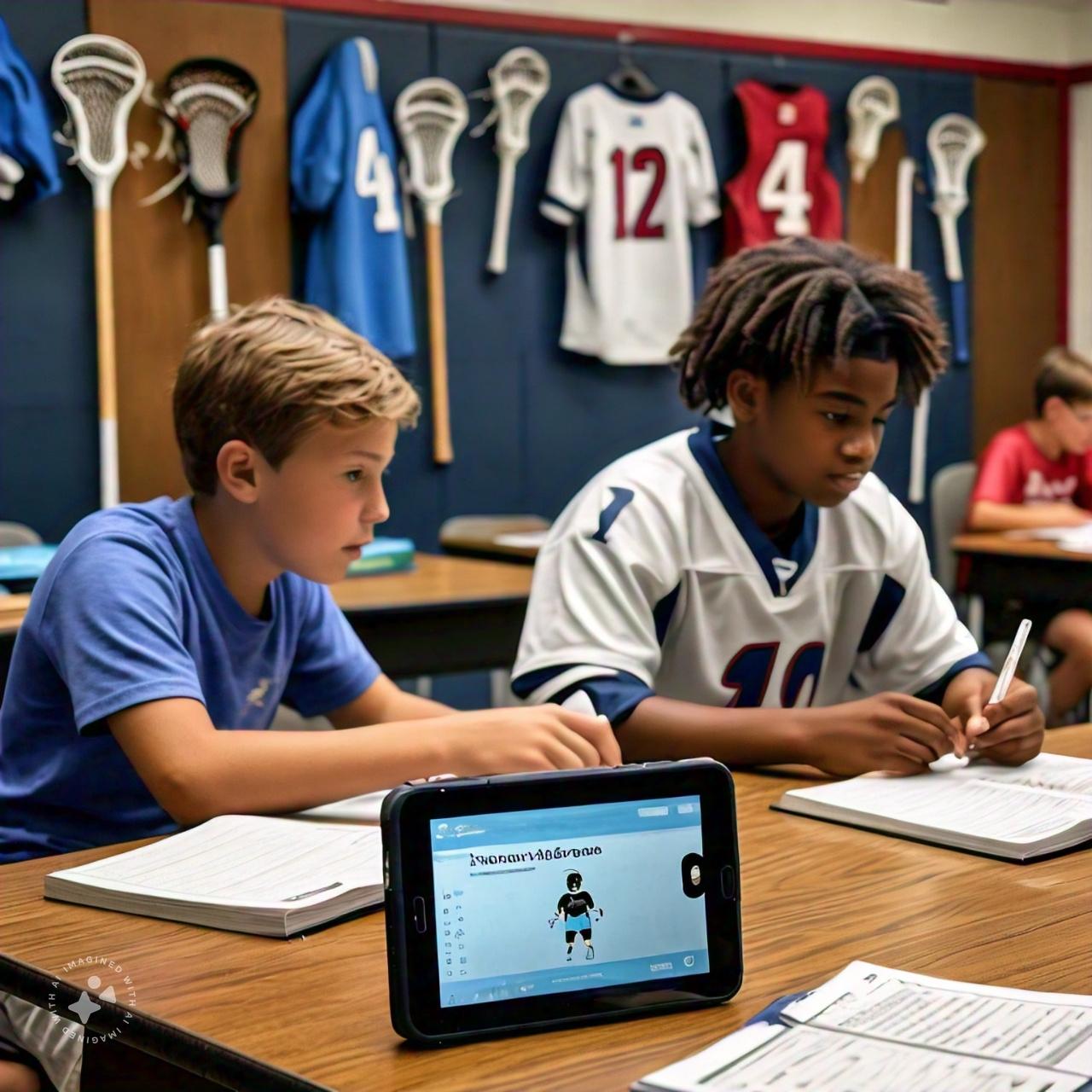 Lacrosse students studying wiith a Knowledge Avatar.