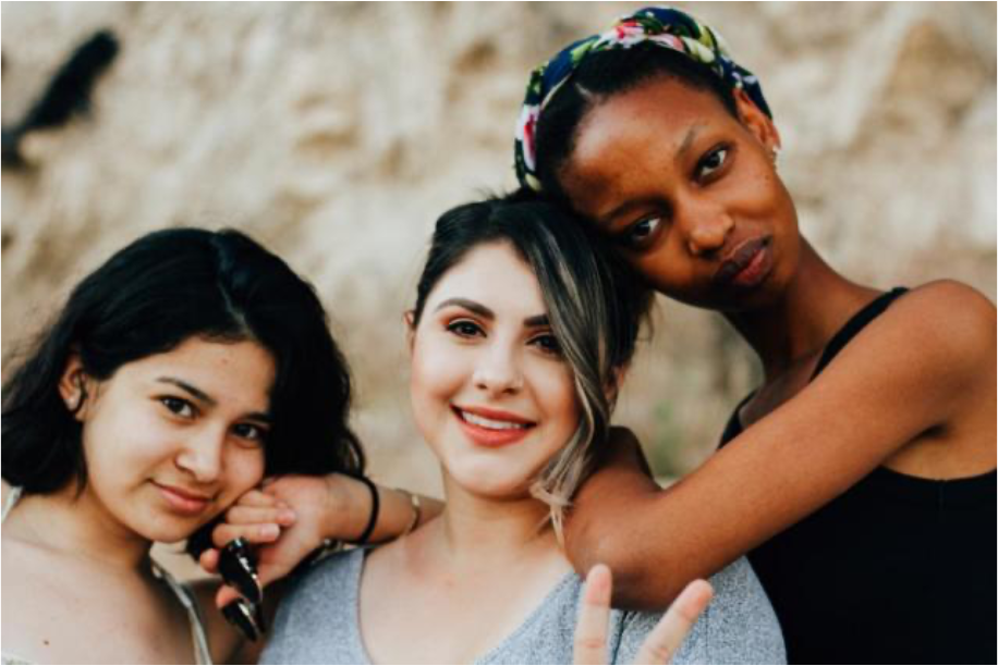 Three diverse female students